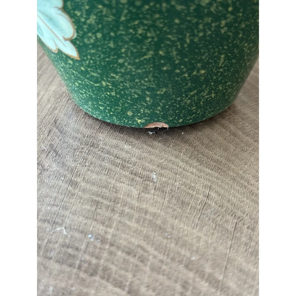 Vintage Italian Majolica Ceramic Vase Mottled Green Gold Leaf Mid Century